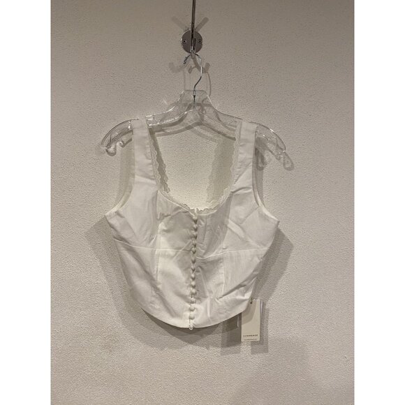 Commense Corset Top Womens Large White Button Front Lace Trim Cropped Bustier - Picture 2 of 5